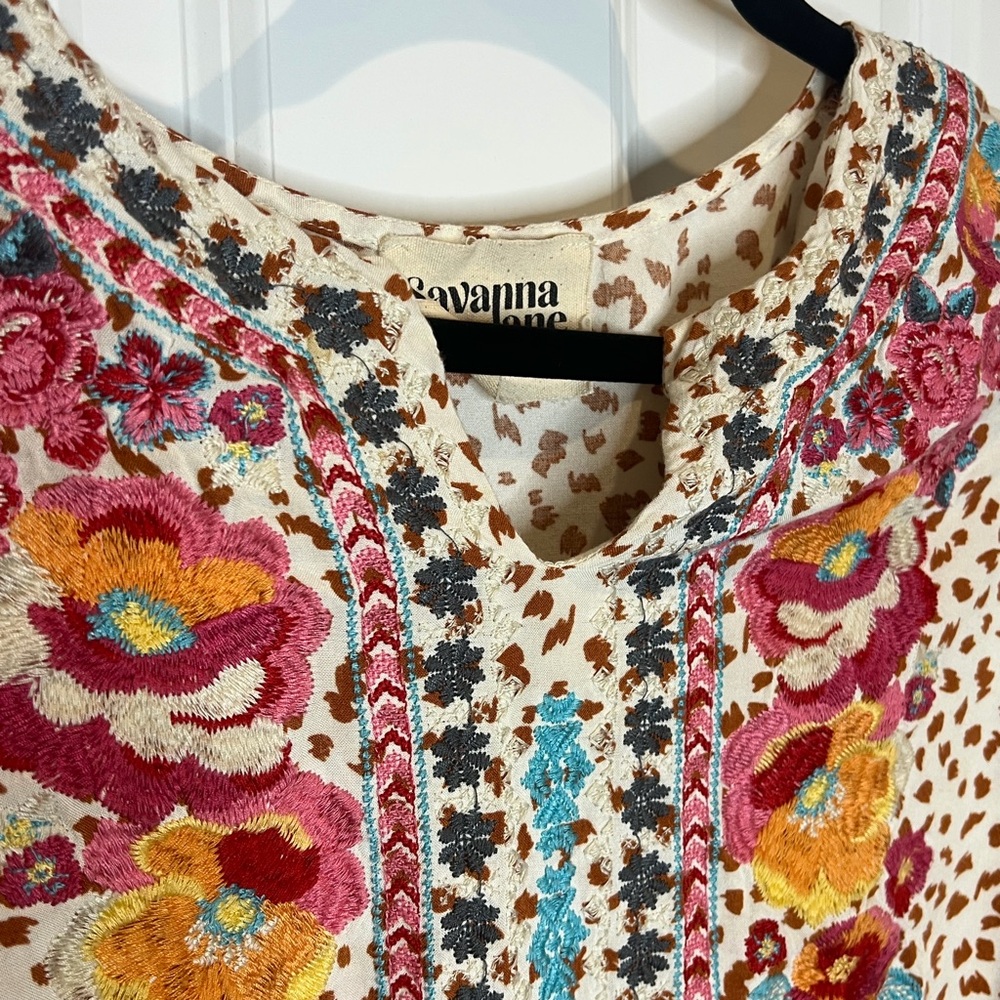 Savannah Jane Women's Floral Embroidered Blouse - Pink, Blue, Orange - Picture 5 of 11